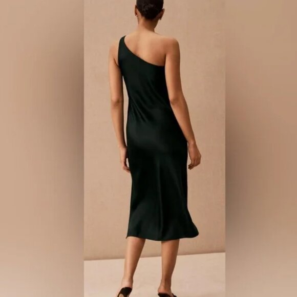 NWT Anthropologie BHLDN Audrie Satin One Shoulder Midi Dress Size 10 - Picture 3 of 7